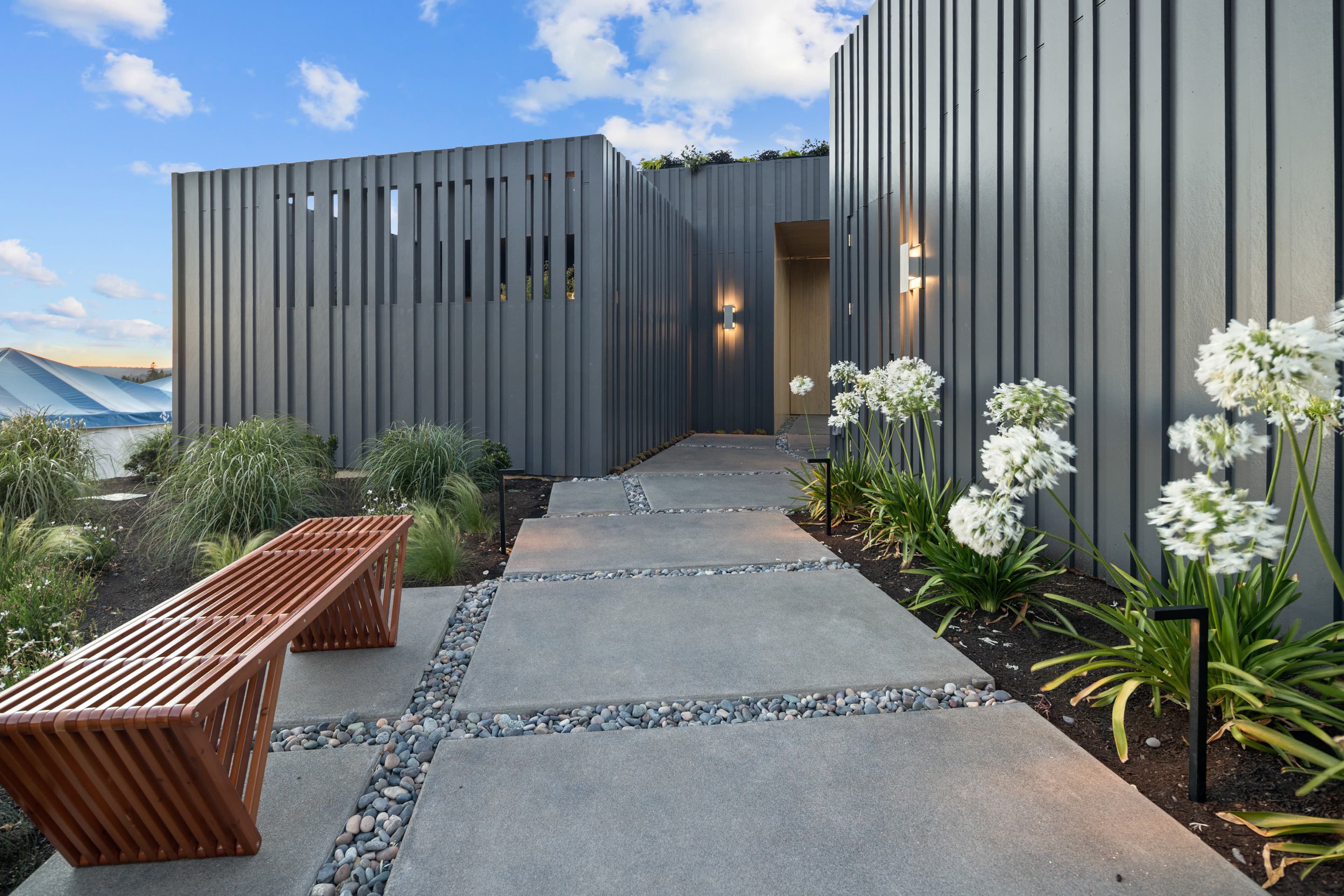 Staggered vertical batten siding on the Creekside Homes Street of Dreams home