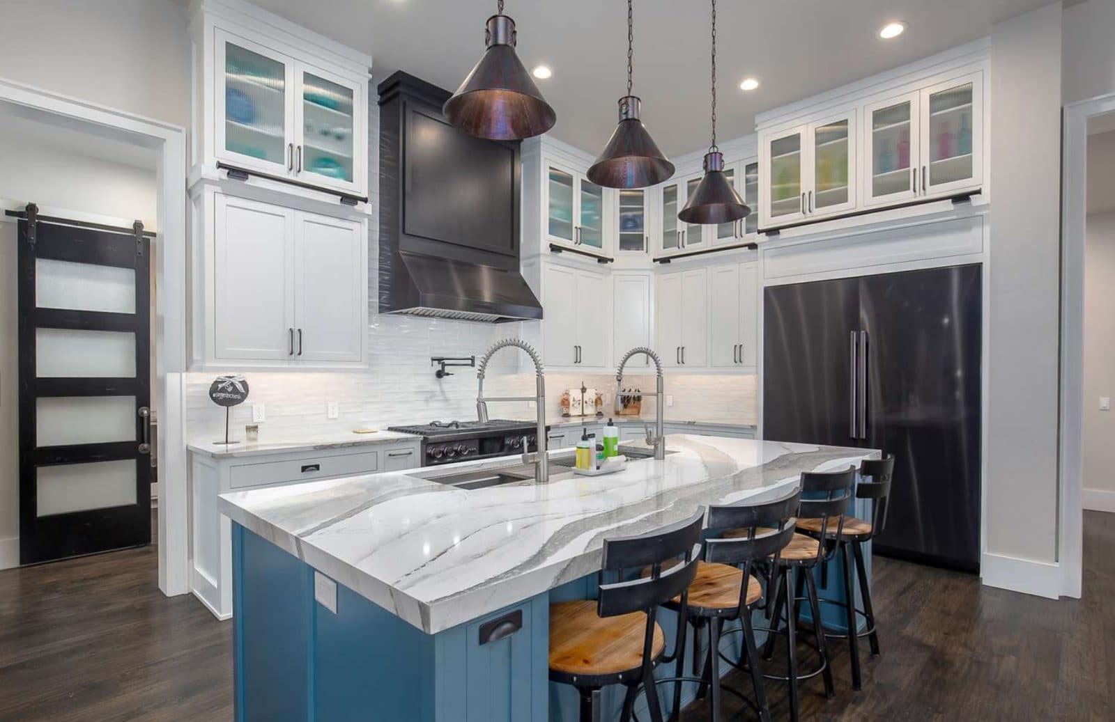 Custom kitchen with custom cabinets and large island